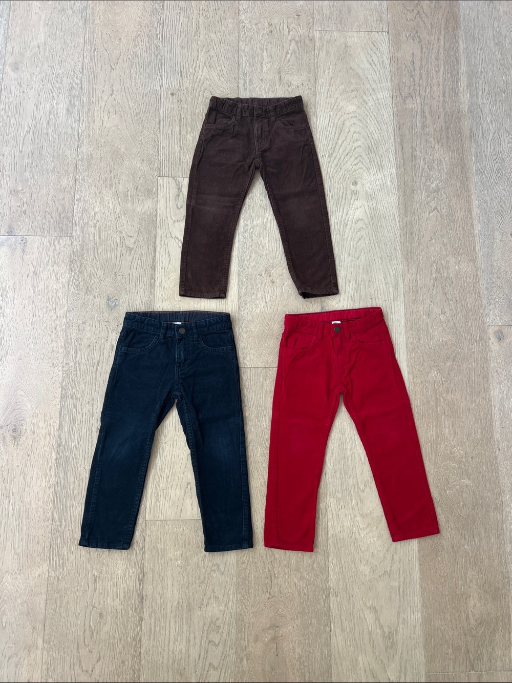 4T H&M Kids Corduroy Jeans Trio — Brown, Navy & Red
